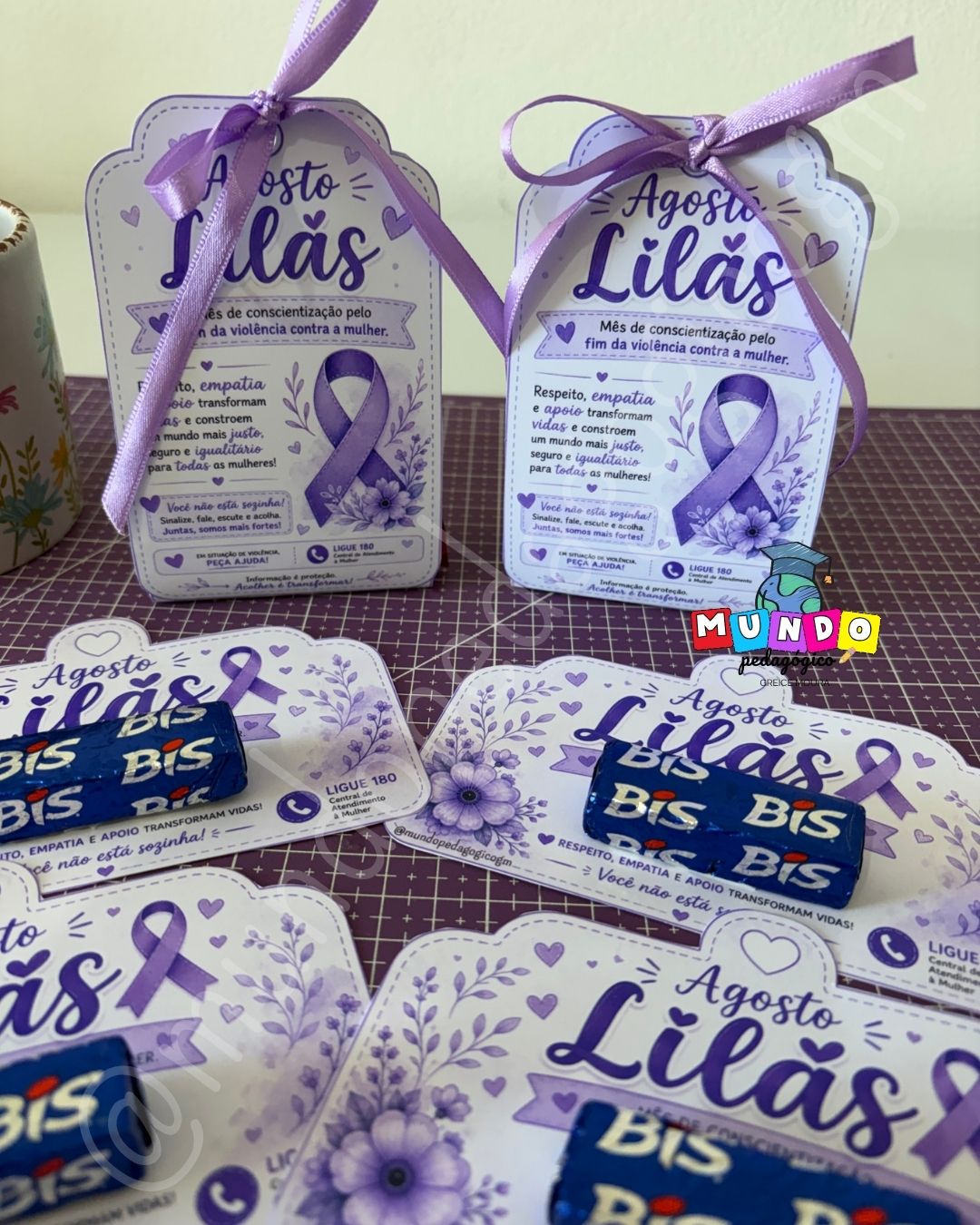 Porta bombom + Cartão Agosto Lilás