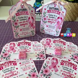 Porta bombom + cartão Outubro Rosa